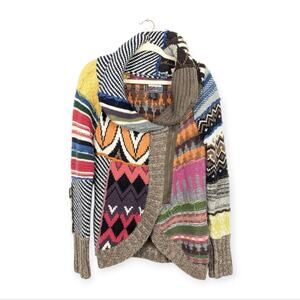 Desigual Multi-Color Wool Blend Asymmetrical Jumper Cardigan Size M